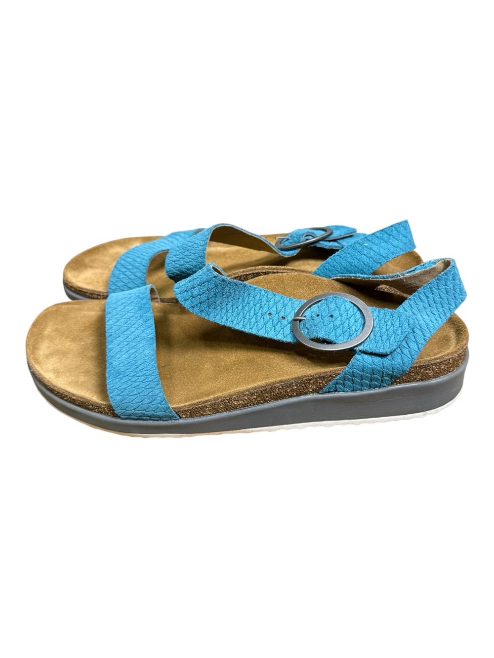 Aetrex Womens 9-9.5 EU40 Blue Leather Comfort Sandals Buckle Arch Support